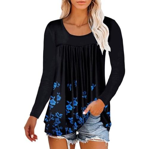 Floral Printed Wrinkles Women Blouses O Neck Long Sleeve Casual Loose Female Tops Funny Western Style Fashion Girl Blouse Shirts