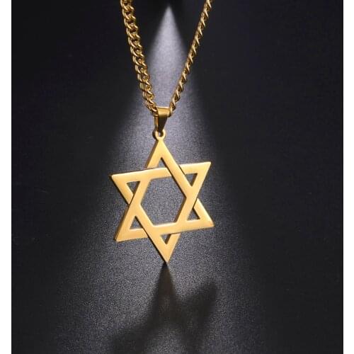 Skyrim Cutout Star of David Hexagram Choker Necklace for Men Women Gold Color Stainless Steel Chain Necklaces Jewish Jewelry