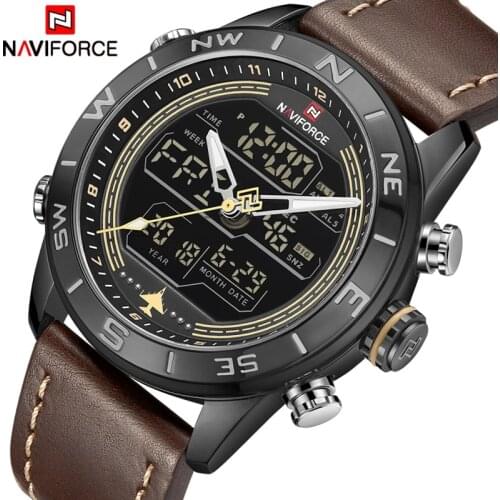 NAVIFORCE Luxury Brand Mens Fashion Sport Watches Men Quartz Analog Digital Clock Leather Army Military Watch Relogio Masculino