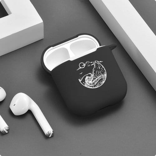 Sunrise Sunset Case For AirPods 2 Sea Wave Stick Figure Painting Luxury Black Silicone Cover Air pods 2 Earphone Accessories