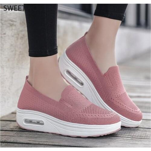 Spring Autumn Womens Shoes Mesh Woman Loafers Flat Platforms Female Shoe Wedges Ladies Shoes Height Increasing Sneakers