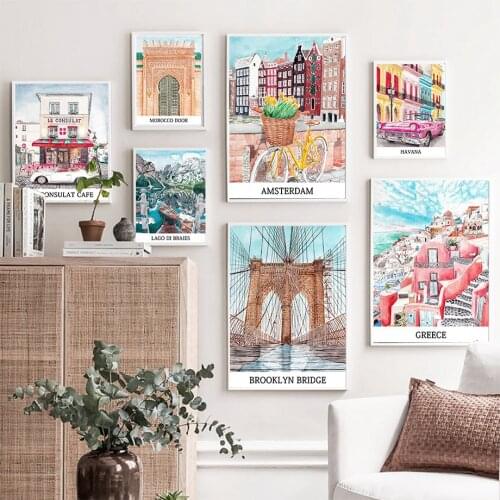 Greece Brooklyn Bridge Havana Wall Art Canvas Painting Nordic Posters And Prints Landscape Wall Pictures For Living Room Decor