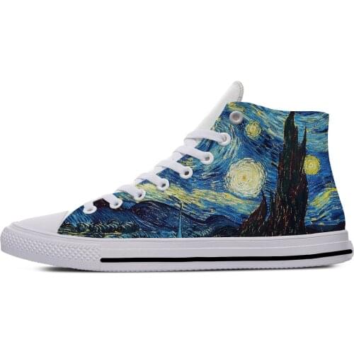 Van Gogh Oil Painting Aesthetic Starry Night Cool Casual Cloth Shoes High Top Lightweight Breathable 3D Print Men Women Sneakers