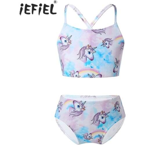 2-10T Two Piece Tankini for Girls Swimsuit Children Swimwear Bathing Suit Horse Cartoon Print Swimsuit Bikini Infantil Beachwear