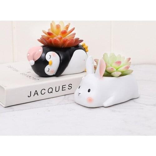 Lovely Animal Flowerpots Resin Succulent Planter Pot Rabbit Penguin Pot Tabletop Flowerpot Party Gifts Home Decortion Gardening