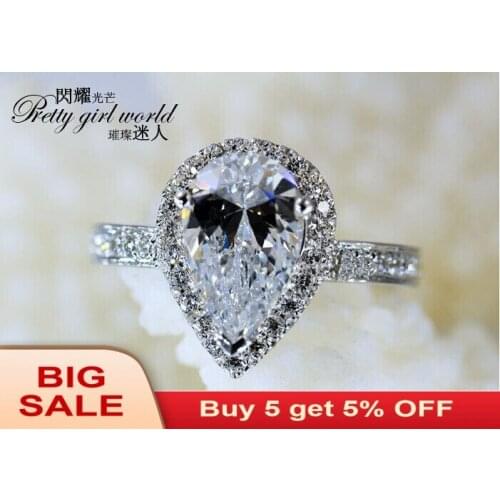 Fashion Stunning Pear Cut 5A Zircon stone 925 Sterling Silver Engagement Wedding Ring Sz 5-11 Free shipping Gift