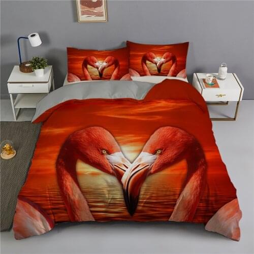 Fashion Flamingo 3d Print Duvet Cover and Pillowcases Comforter Bedding Sets Girl Boy Home Bed Cover Set for Adult Children