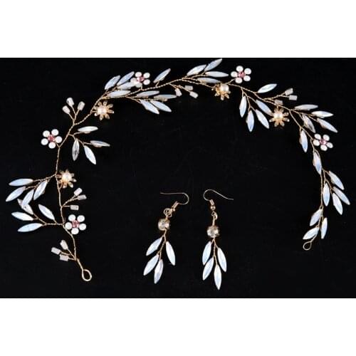 SLBRIDAL Handmade Rhinestones Crystals Pearls Flower Wedding Headband Earring Set Bridal Headpieces Hair Vine Hair accessories