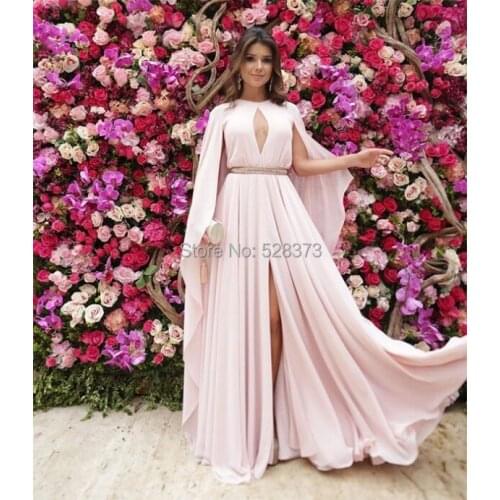 YNQNFS IED19 Sexy Bust Open High Slit Cape/Cloak Long Sleeves Red Carpet Evening Party Dress Gowns