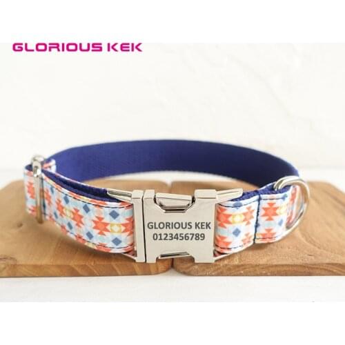 GLORIOUS KEK Nylon Dog Collars Adjustable Personalized Dog Collar Leash Set Engraved Dogs Collar with Lead for Small Large Dogs