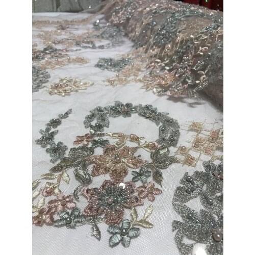 Nigerian Mesh Lace Fabrics with Beads African SYJ-5886814 Lace Fabric High Quality French Tulle Lace Fabirc