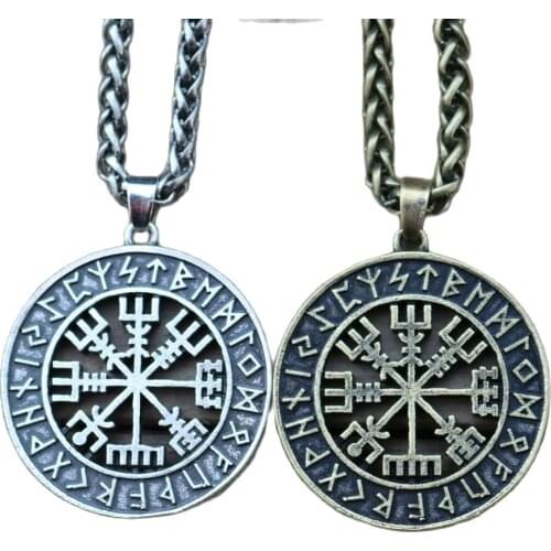 Viking Odin Symbol Rune Amulet In Runic Circle Compass Pendant Viking Vegvisir Fashion Necklace