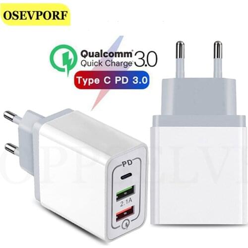 PD EU Charger 30W Quick Charge 3.0 Dual USB Wall Charger for iPhone Samsung Xiaomi Mobile Phone Tablets iPad Fast Charger QC 3.0