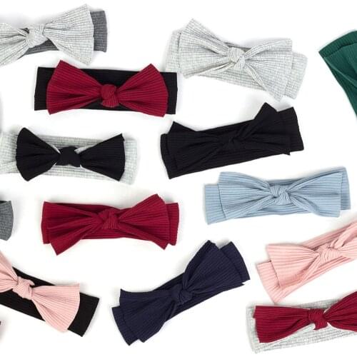 2021 New Solid Cute Soft Cotton Ribbed Knot Bow Headbands Kids Boys Girls Baby Toddler Head bands Hair Accessories