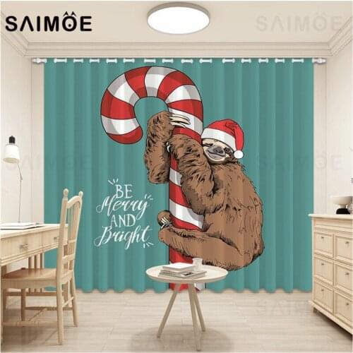 Christmas Curtains Cartoon Curtains For Room Hall Animal Elk Reindeer Sloth Curtain Bedroom Kitchen Drapes Ultra Micro Shaing