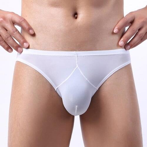 Sexy Underwear Men Briefs Shorts Semi-transparent Ice Silk Panties Man Solid U Convex Pouch Underpants Cueca calzoncillo M-XXL