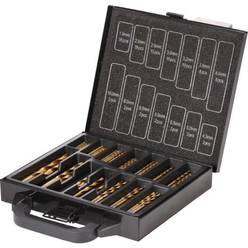 99pcs HSS Titanium Coated Twist Drill Bit Set 1.5-10mm Twist Drills Bits Kit with Case Box
