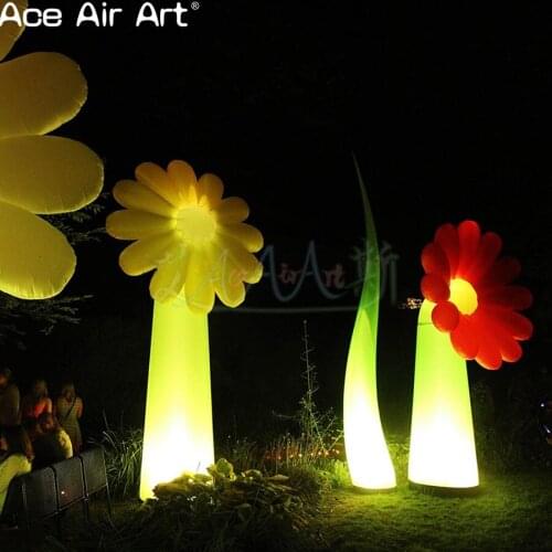 Gaint inflatable lighting flower,illuminating inflatable sun flower with spotlights for stage events or decorations