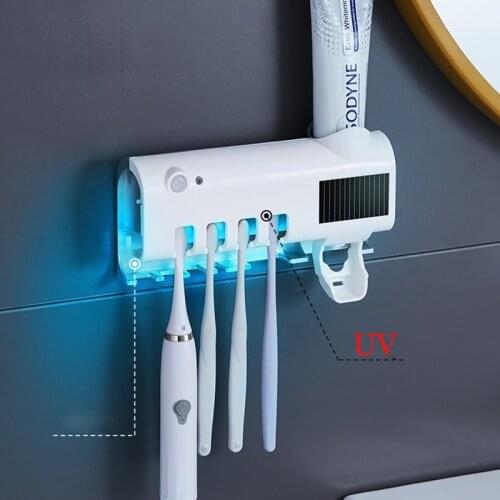 Solar energy Smart Sensor UV Toothbrush Sterilizer Toothbrush Holder Automatic Toothpaste Squeezers Dispenser Bathroom Accessory