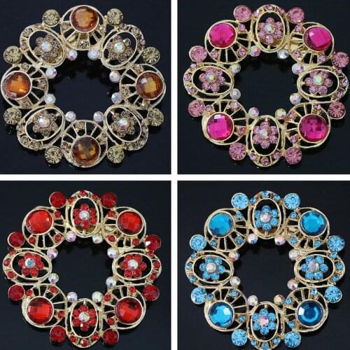 Top quality women brooch big round 64mm accessoties colorful crystal beads gold-color fashion gifts party pins jewelry B1225