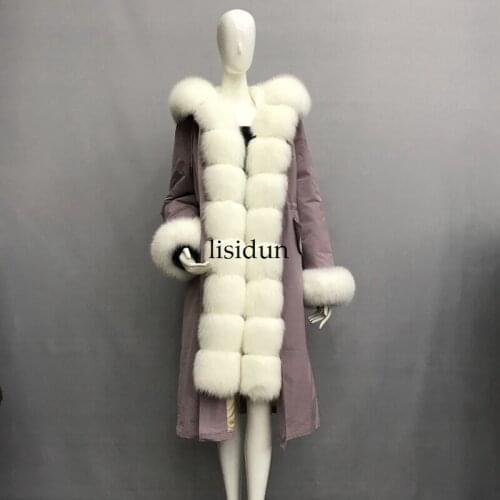 2019 Real fur coat fox parkas winter jacket coat women parka big real raccoon fur collar natural fox fur liner long outerwear