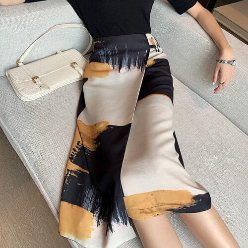Women 2021 Spring Autumn Fashion Elegant Printing A-line Skirt Female Vintage Skirts Office Lady High Waist Chic Midi Skirts G21