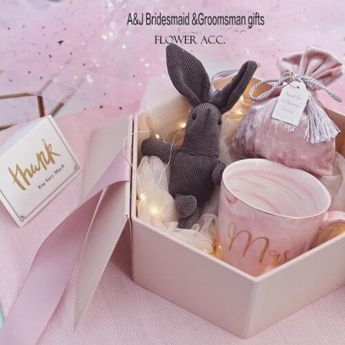 1set lot Elegant Pink dark blue box ceramic cup Rabbit setWedding Bridesmaid Groomsmen gift bridal party Birthday gifts
