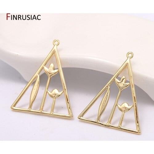 14k Gold Plated Copper Metal Inlay Pearl Geometric Shape Plant Pattern Pendants Charms DIY Earrings Necklace Components Findings