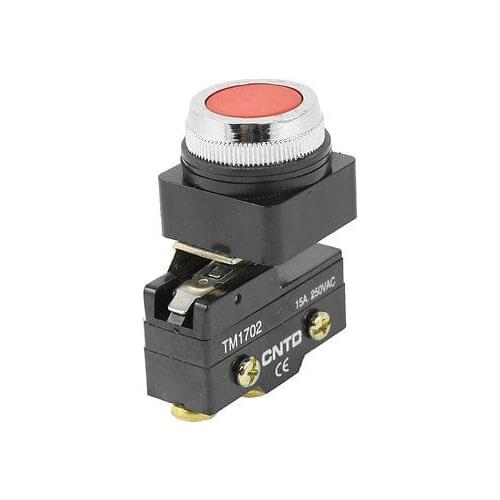 25mm Thread Red Flat Push Button Momentary SPDT Micro Switch 15A AC 250V