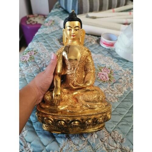31CM large GOOD buddha Buddhist HOME Temple Nepal Tibet Buddhism gold gilding safe GOOD LUCK Vajra Mitukpa buddha brass statue