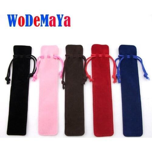 5Pcs/lot Wholesale 3.5*17.5 cm Black Red Blue Brown Pink Drawstring Velvet Pen Pouch 14 cm Stylus ballpoint Pen Velvet Bag