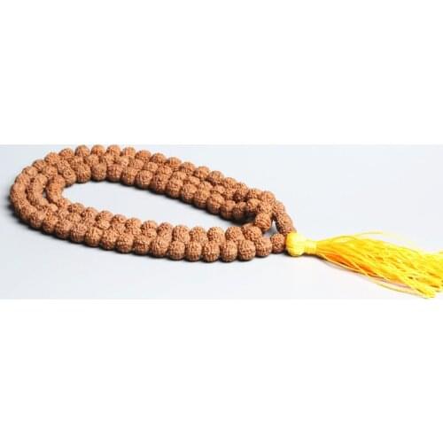 10-11mm 108PCS Natural Rudraksha Bodhi Seeds Prayer Beads Mala with Yellow Tassel TSB0308
