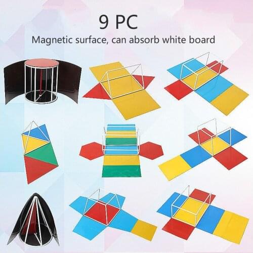 9 SETS Magnetic solid geometric frame model cuboid cylinder cone regular triangular hexagonal prism Magnetic absorb white board