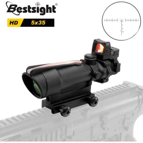 5X35 ACOG Real Fiber Optics Red Dot Reticle Red Illuminated Tactical Rifle Scope with Red Dot for cal .223 .308 Rifle