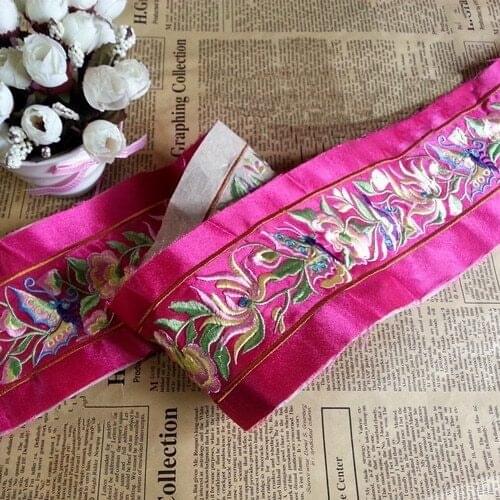 Miao embroidery satin fabric lace trim 9cm dress collar ribbon tape webbing ethnic tribal nepal thai india boho DIY accessories