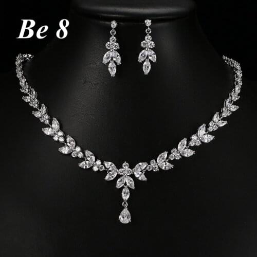 Be8 Brand New Fashion Sparkling Cubic Zirconium Jewelry Sets For Women Bridal White Gold Color Earring Necklace les nere S-015