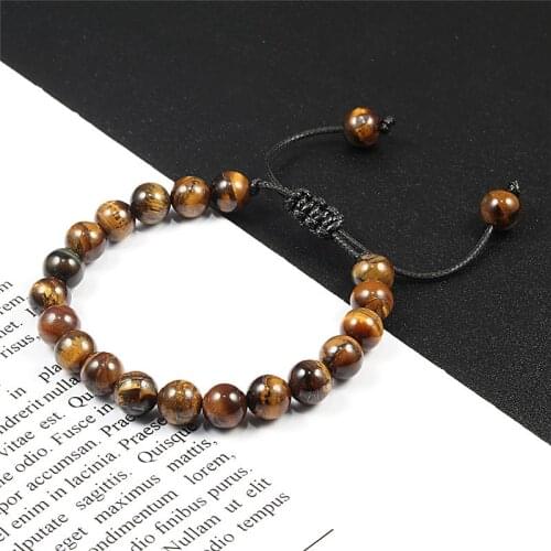 Beaded Bracelet 8mm Natural Tiger eye Lava Stone Handmade Braided Mens Bracelets for Women Adjustable Jewelry Best Friend Gifts