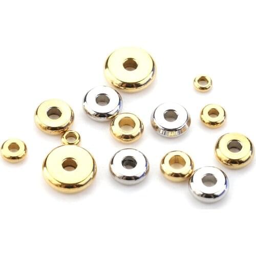 30pcs 3-10mm Metal Spacer Gold Plated Bead Stainless Steel Flat Round Big Hole Beads Fit DIY Bracelet Jewelry Making Supplies