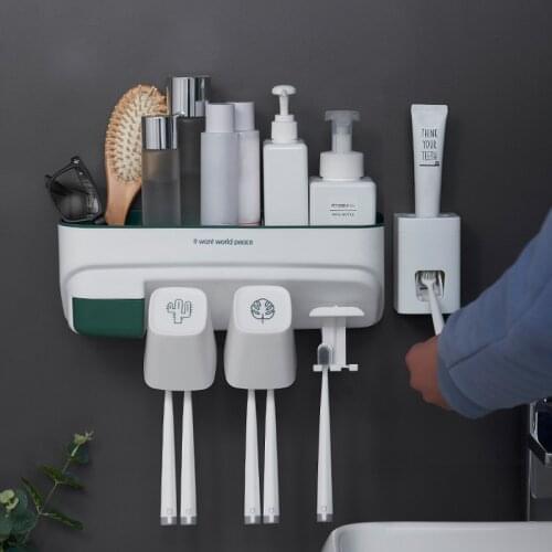 Toothpaste Toothbrush Holder Bathroom Accessories Punch free Automatic Toothpaste Dispenser Holder Bathroom Storage