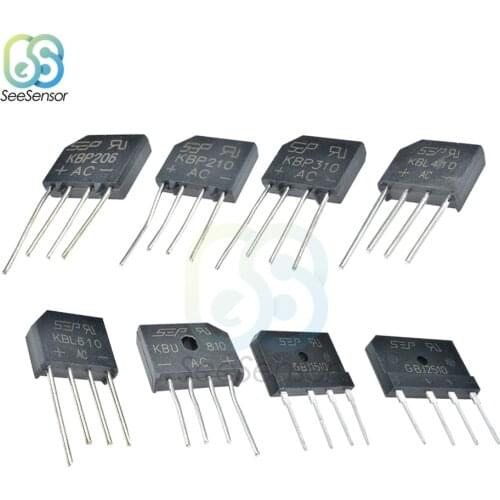 5Pcs Diode Bridge Rectifier 2A 3A 4A 6A 8A 10A 15A 25A 35A 600V 800V 1000V KBP206 KBP210 KBP310 KBL406 KBU810 GBJ1510 GBJ2510