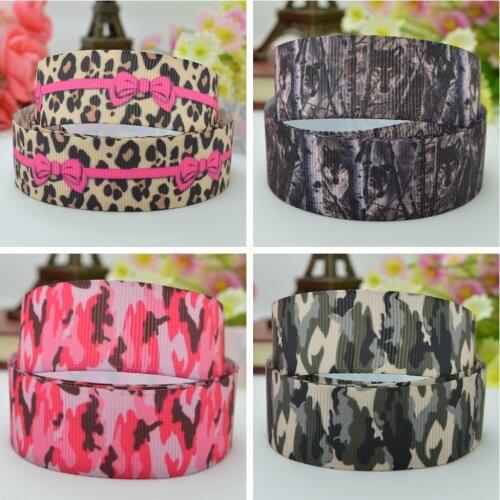 10 Yards 22mm 7/8" Leopard Camouflage Pretty Girls Printed grosgrain ribbon hair bow Headwear DIY hair accessories retail