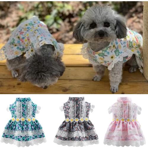Spring Summer Puppy Cat Dog Lace Princess Dress Sweet Chihuahua Maltese Dresses for Small Dogs Mascotas Clothes Pet Floral Skirt