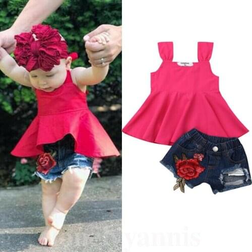 Citgeett Summer Fashion Newborn Infant Baby Girl Clothing Set Sleeveless Cotton T-shirt Vest Top+Demin Shorts Pants Outfit