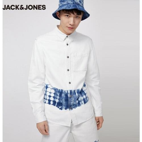 JackJones Mens Cotton Tie-dyed Slim Fit Turn-down Collar Denim Shirt|220205508