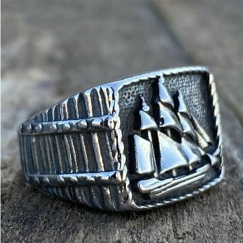 Mens Stainless Steel Nautical Sailor Marine Pirate Ship Ring Size 8-15