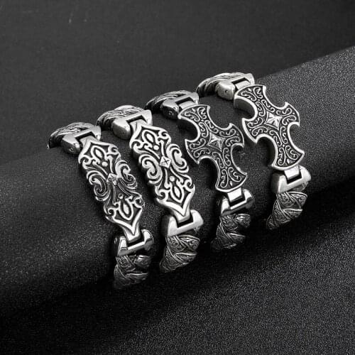 Retro new jewelry European and American trend personality domineering totem cross mens bracelet