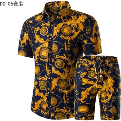 NEW Men Hawaiian Sets Printing 2021 Summer Short Sleeve Button Shirt Beach Shorts Streetwear Casual Mens SuitFashion2 PiecesSet