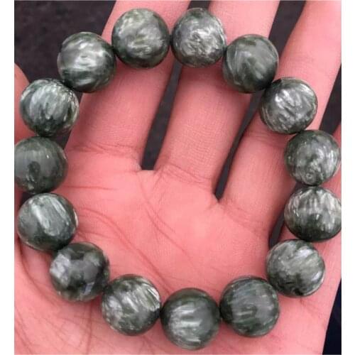 Natural Green Seraphinite Bracelet Jewelry For Women Lady Men Gift Crystal Stone Round Beads Gemstone Stretch AAAAA 13mm 14mm