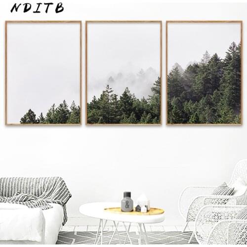 NDITB Scandinavia Fog Forest Nordic Posters and Prints Landscape Wall Art Canvas Painting Decorative Pictures Modern Home Decor