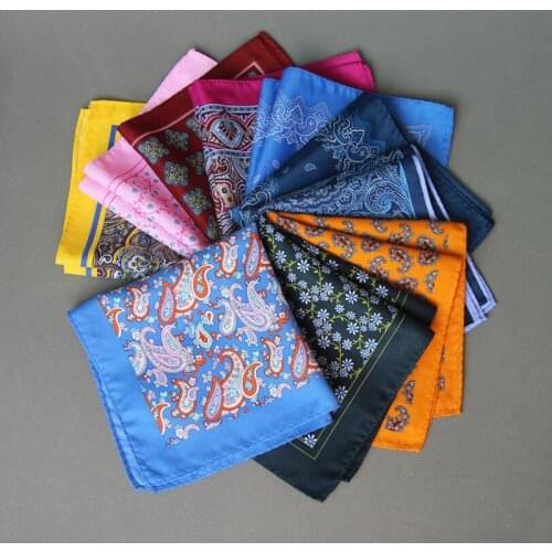 Ricnais New Design 34cm*34cm Silk Pocket Square Business Fashion Paisley Red Blue Handkerchief Big Size For Man Wedding Gift